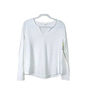 Caslon White Split Neck Long Sleeve Waffle Knit Top NWT Size XS